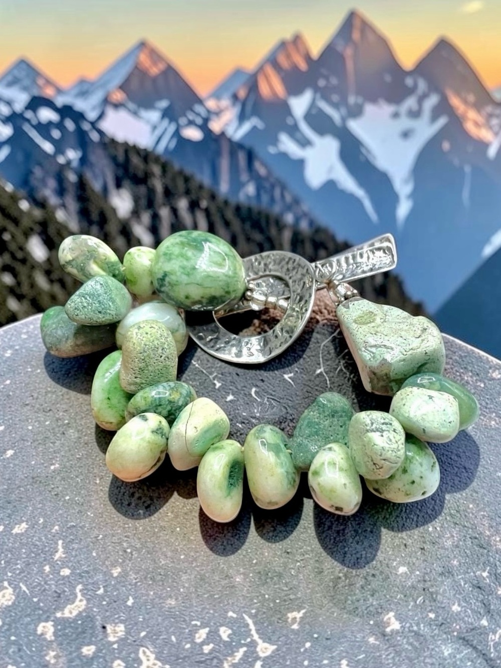 🌺Artisan Sterling & Serpentine Stone Bracelet